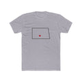 North Dakota Bismarck Mission Heart Map shirt in Heather Grey: North Dakota outline with a red heart, front view
