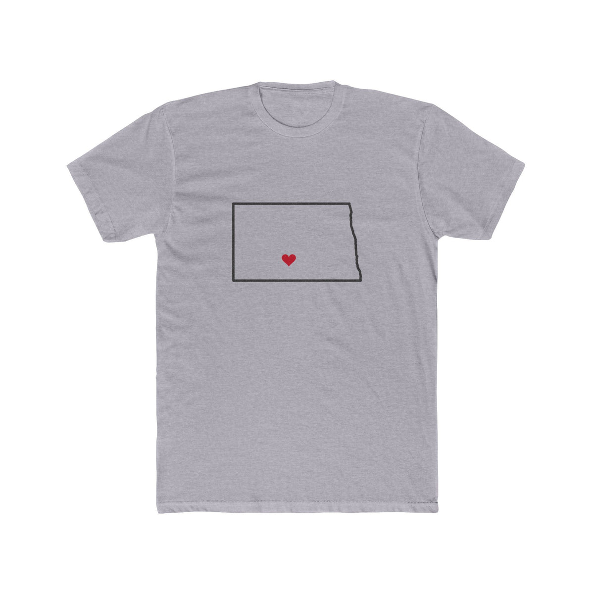 North Dakota Bismarck Mission Heart Map shirt in Heather Grey: North Dakota outline with a red heart, front view