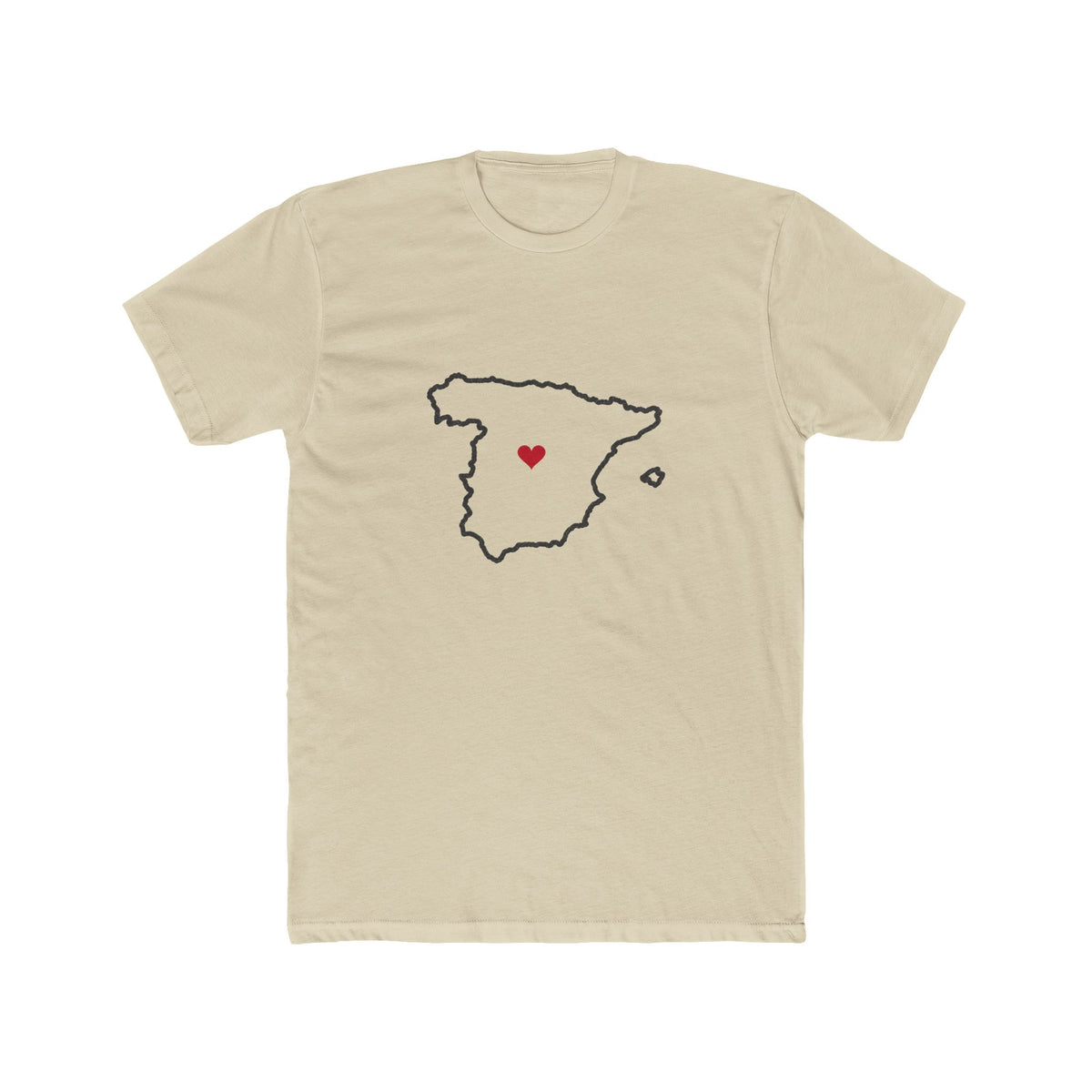 Spain Madrid North Mission Heart Map shirt in Cream: Spain outline with a red heart, front view