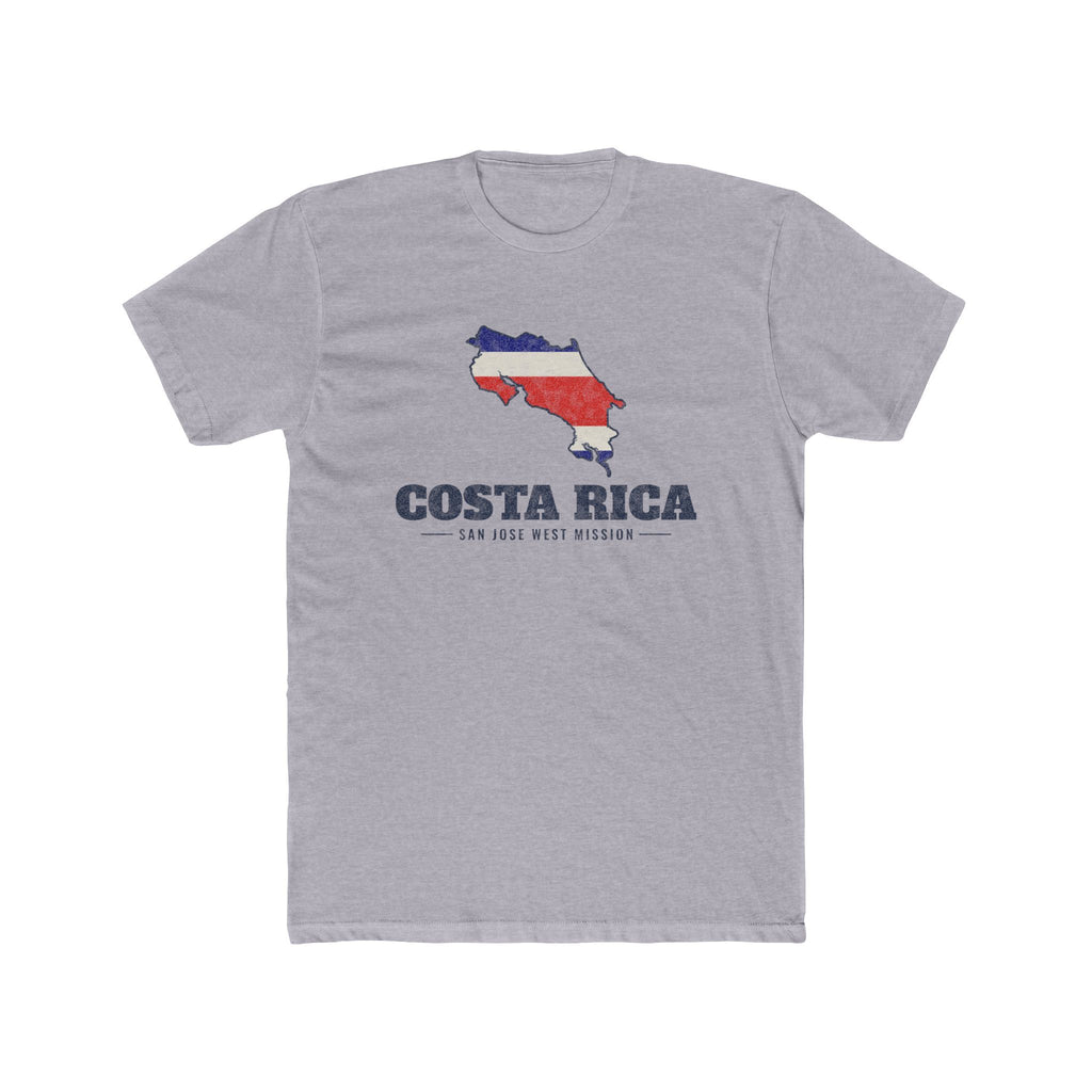 Costa Rica San Jose West Mission Flag Map shirt in Heather Grey: flag of Costa Rica in the outline of Costa Rica with navy lettering, front view