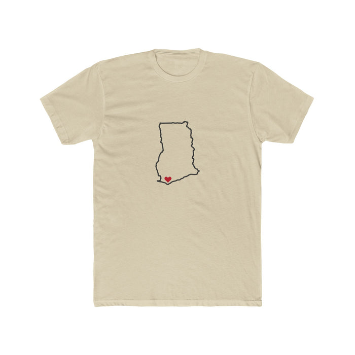Ghana Takoradi Mission Heart Map shirt in Cream: Ghana outline with a red heart, front view