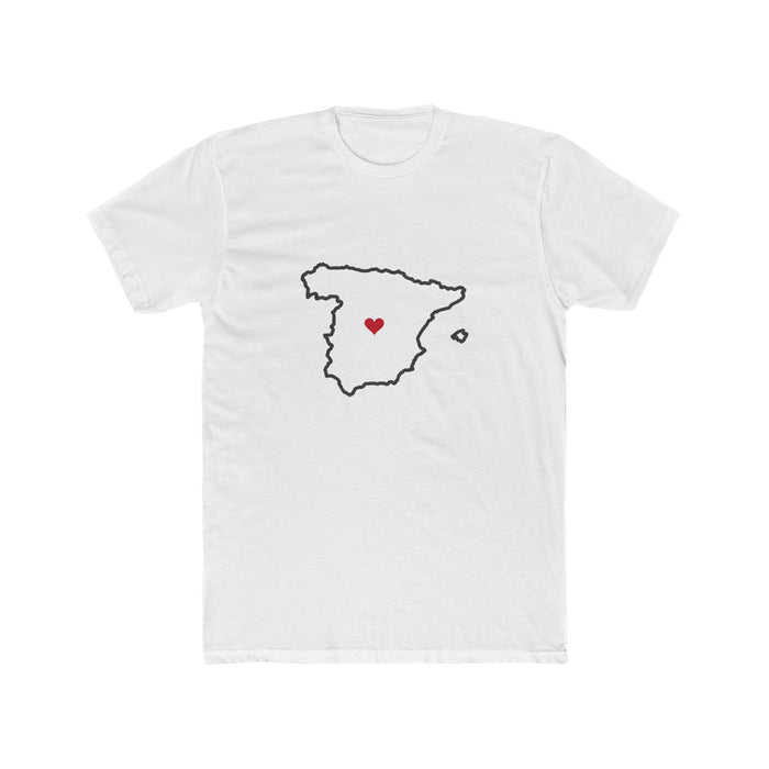 Spain Madrid South Mission Heart Map shirt in White: Spain outline with a red heart, front view