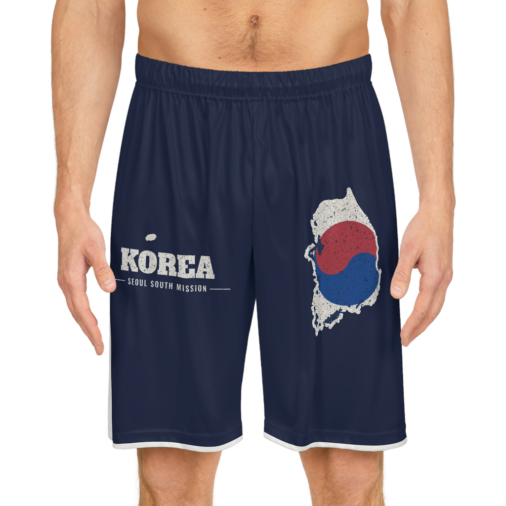 Korea Seoul South Mission Basketball Shorts, worn, front view