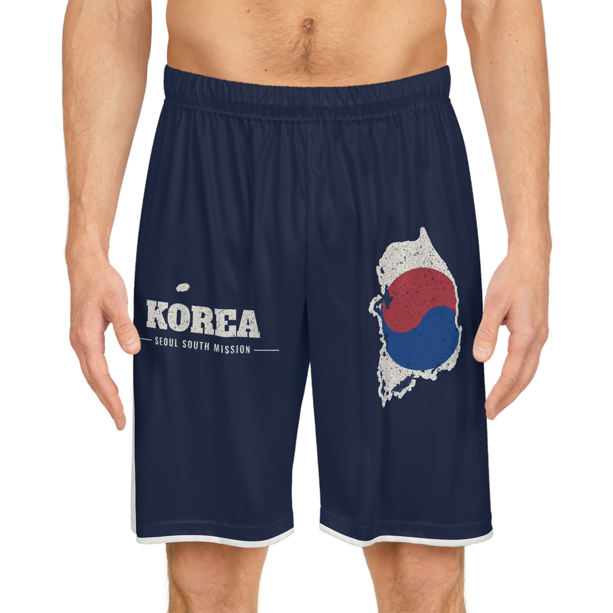 Korea Seoul South Mission Basketball Shorts, worn, front view