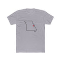 Missouri St. Louis Mission Heart Map shirt in Heather Grey: Missouri outline with a red heart, front view