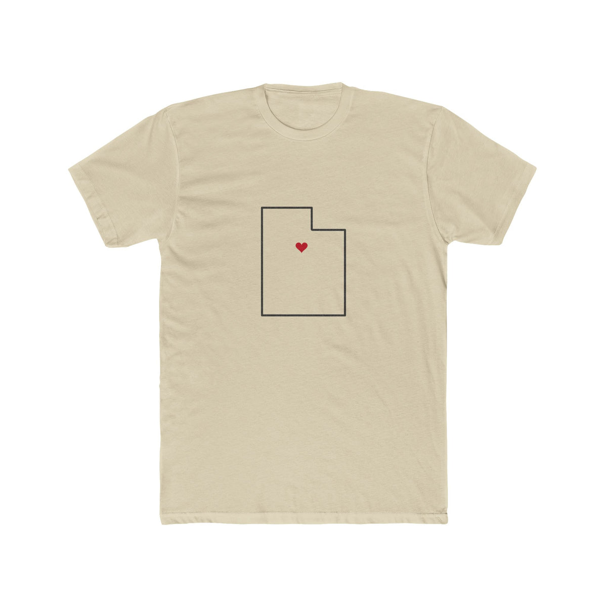 Utah Provo Mission Heart Map shirt in Cream: Utah outline with a red heart, front view