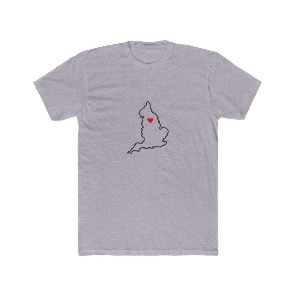 England Leeds Mission Heart Map shirt in Heather Grey: England outline with a red heart, front view