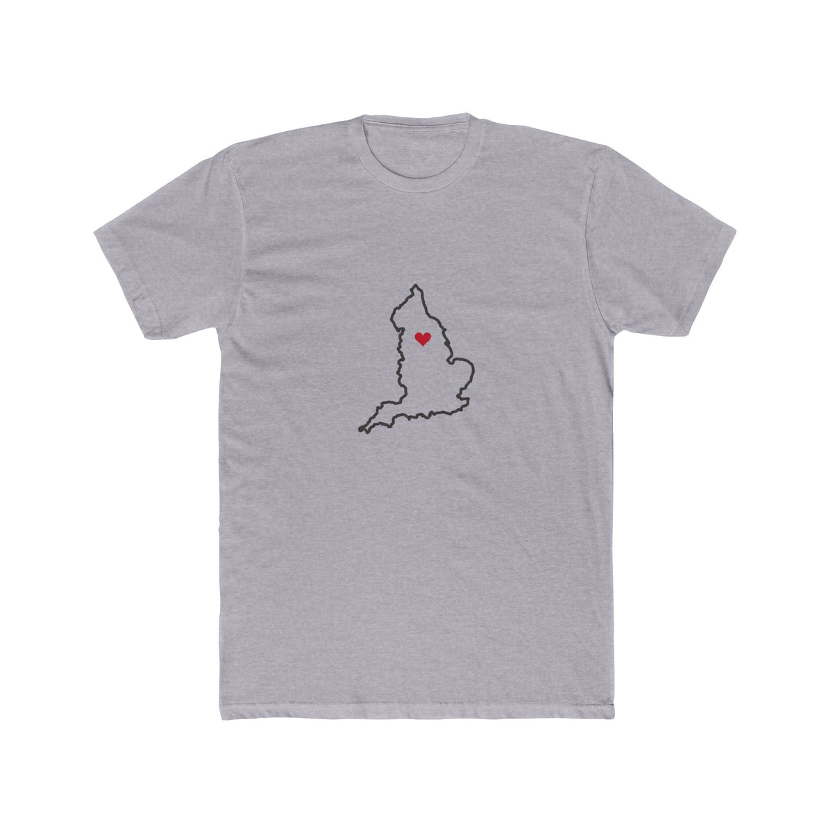 England Leeds Mission Heart Map shirt in Heather Grey: England outline with a red heart, front view