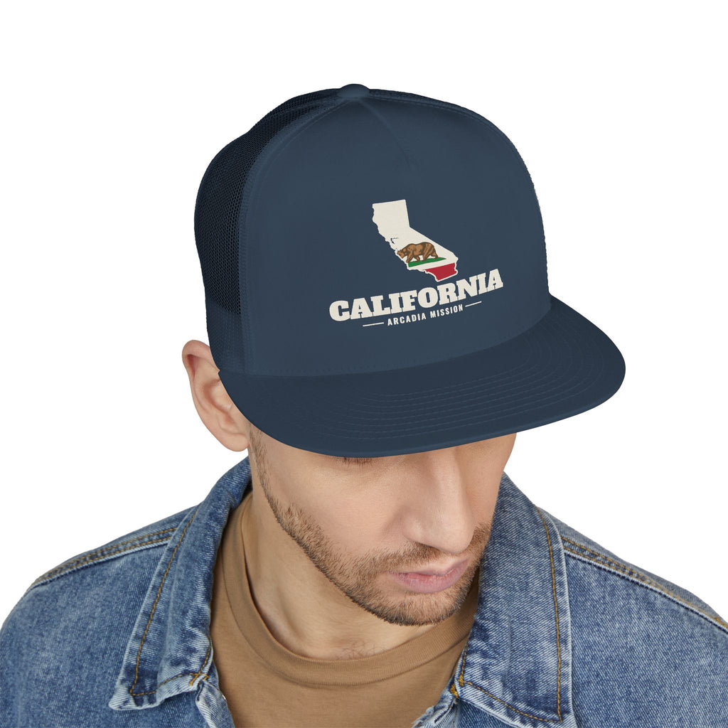 California Arcadia Mission Flag Map Trucker Hat