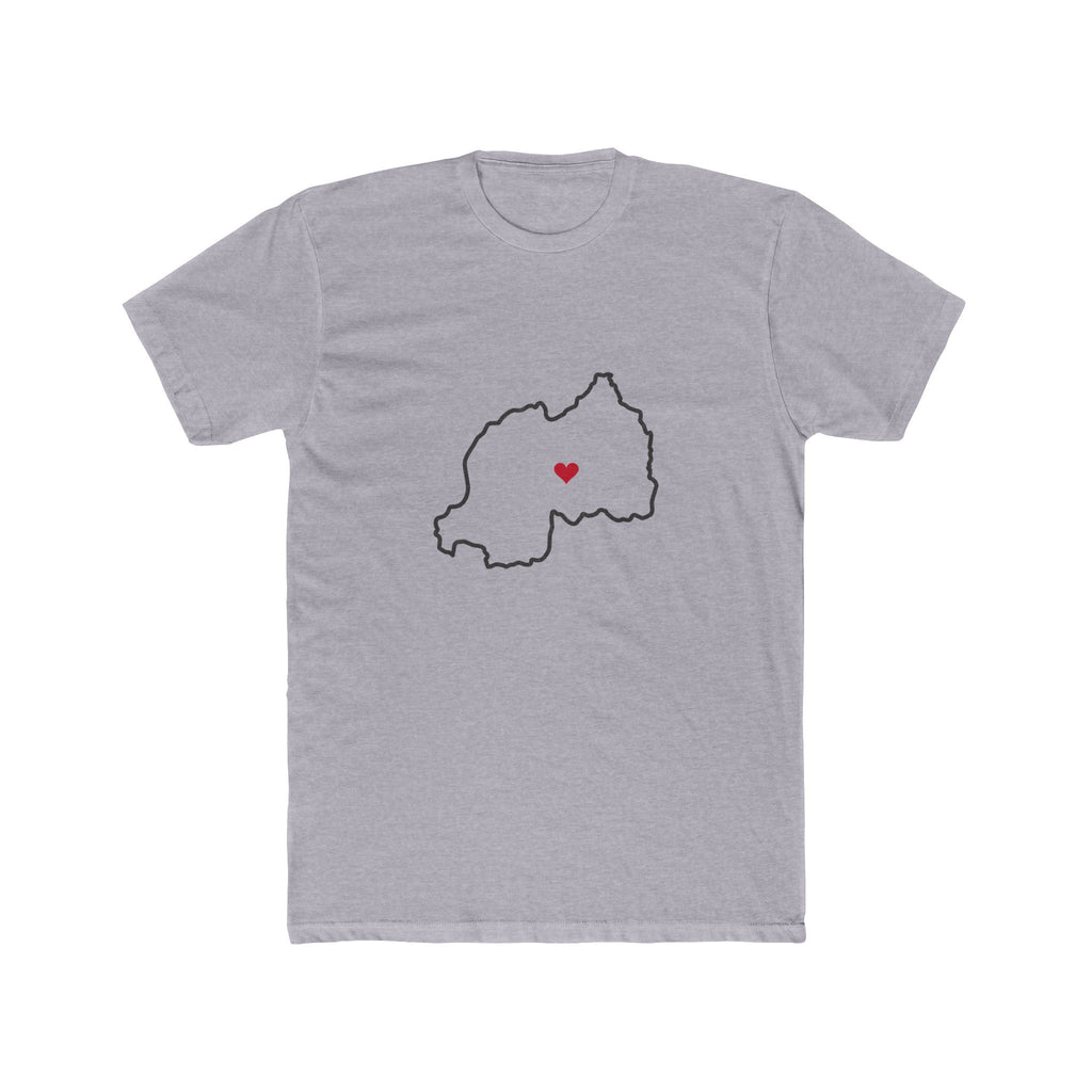 Rwanda Kigali Mission Heart Map shirt in Heather Grey: Rwanda outline with a red heart, front view