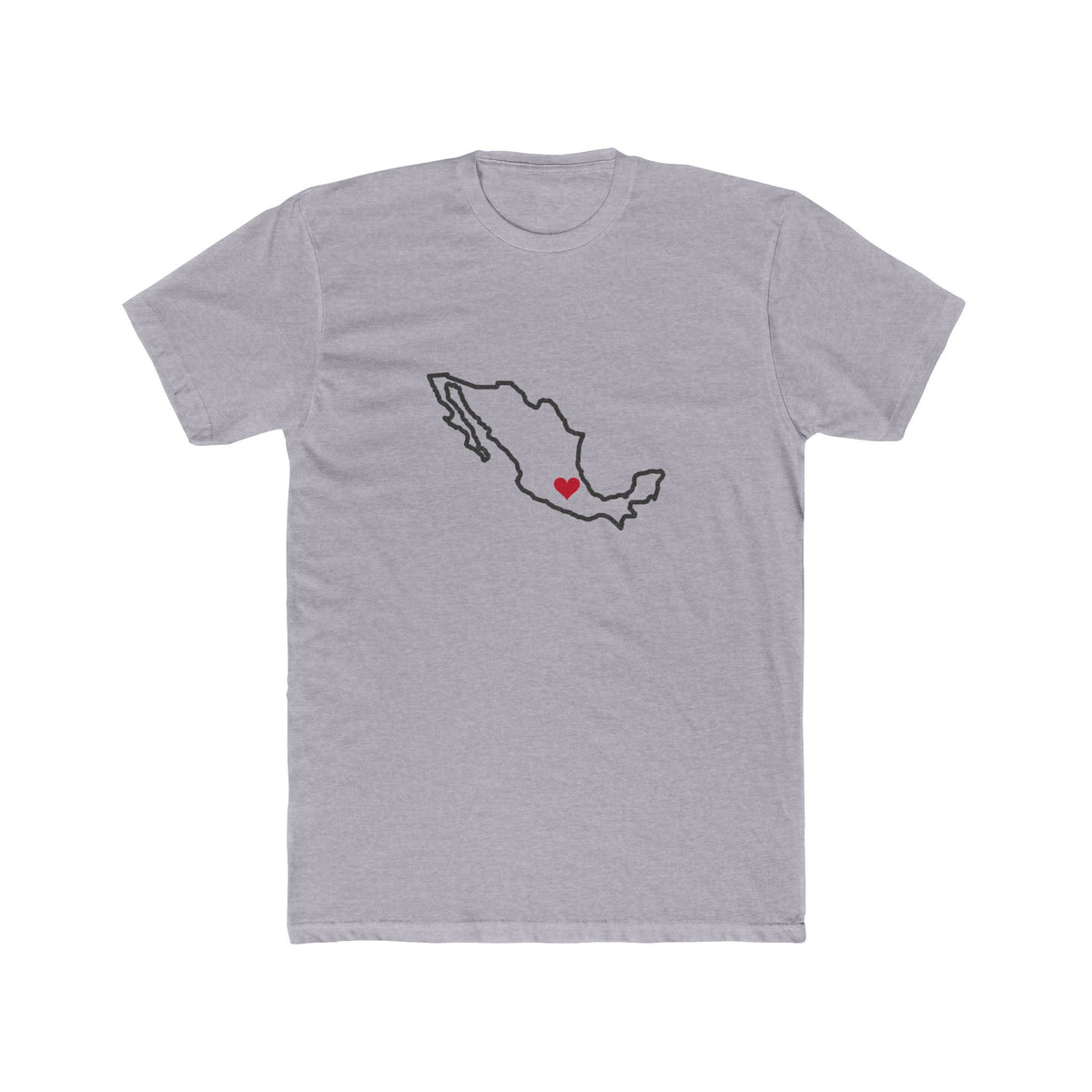 Mexico Pachuca Mission Heart Map shirt in Heather Grey: Mexico outline with a red heart, front view