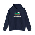 Bulgaria Sofia Mission Flag Map Hoodie in Navy, front view with the flag map and mission name