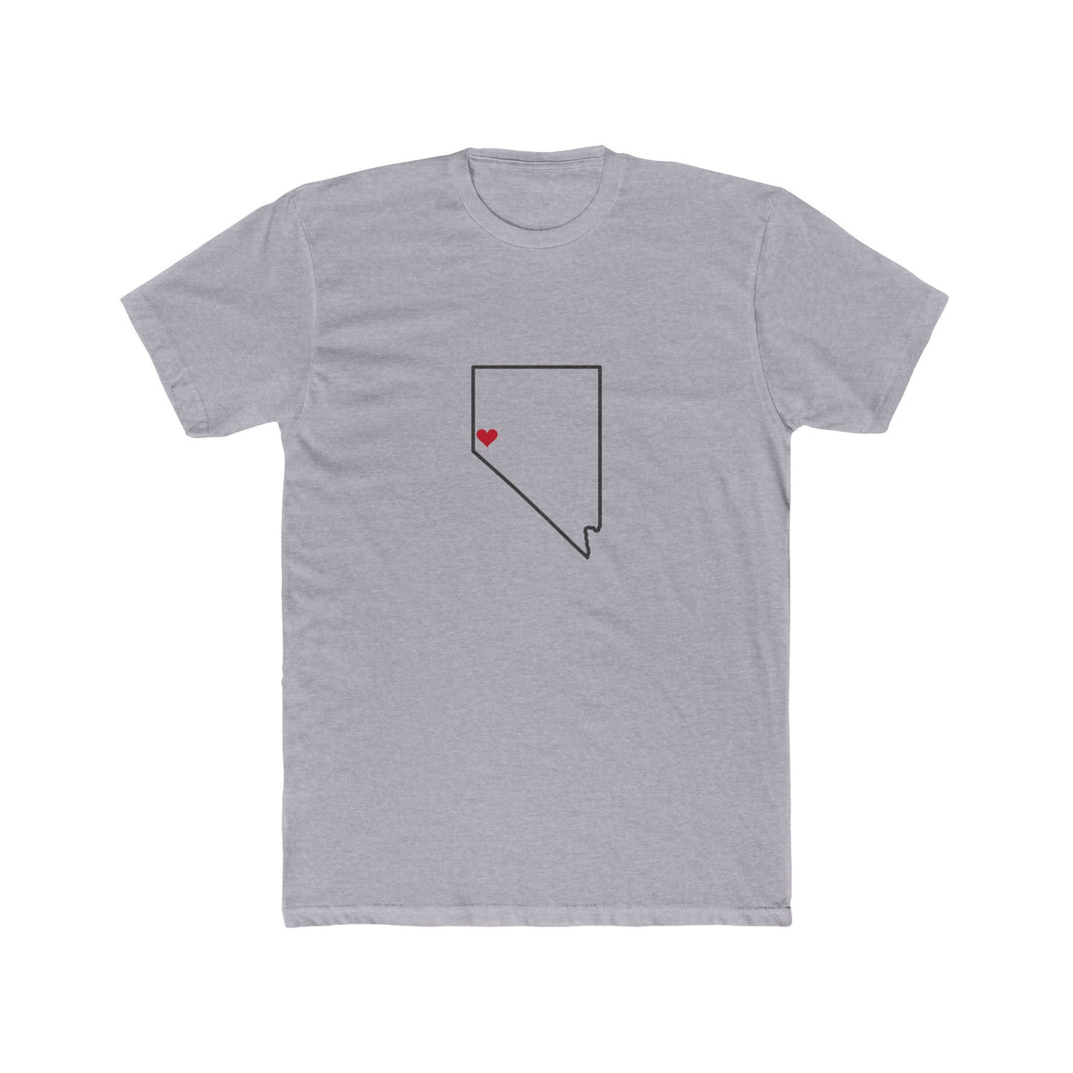 Nevada Reno Mission Heart Map shirt in Heather Grey: Nevada outline with a red heart, front view
