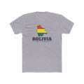 Bolivia La Paz El Alto Mission Flag Map shirt in Heather Grey: flag of Bolivia in the outline of Bolivia with navy lettering, front view