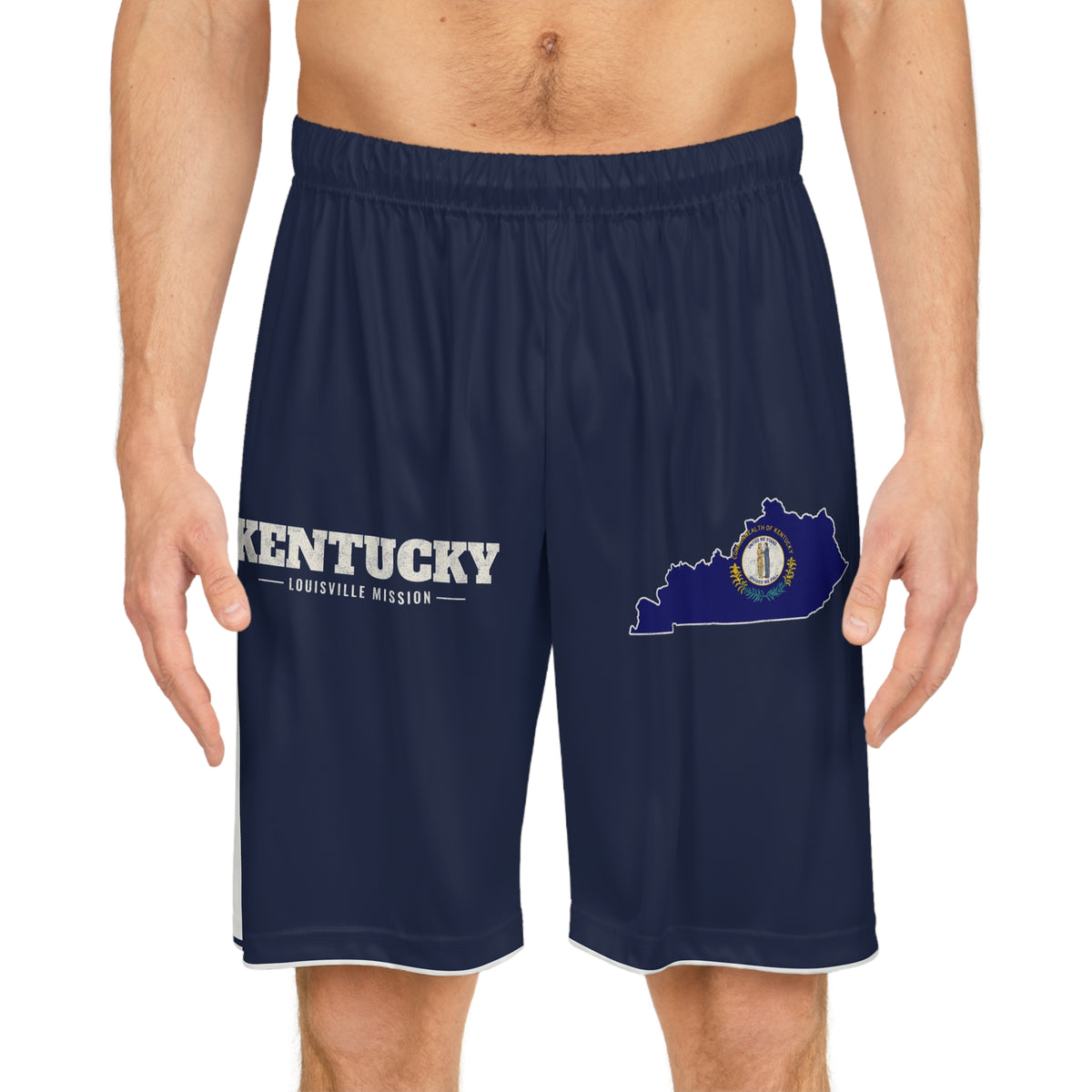 Kentucky Louisville Mission Basketball Shorts, worn, front view