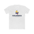 Colombia Cali Mission Flag Map shirt in White: flag of Colombia in the outline of Colombia with navy lettering, front view