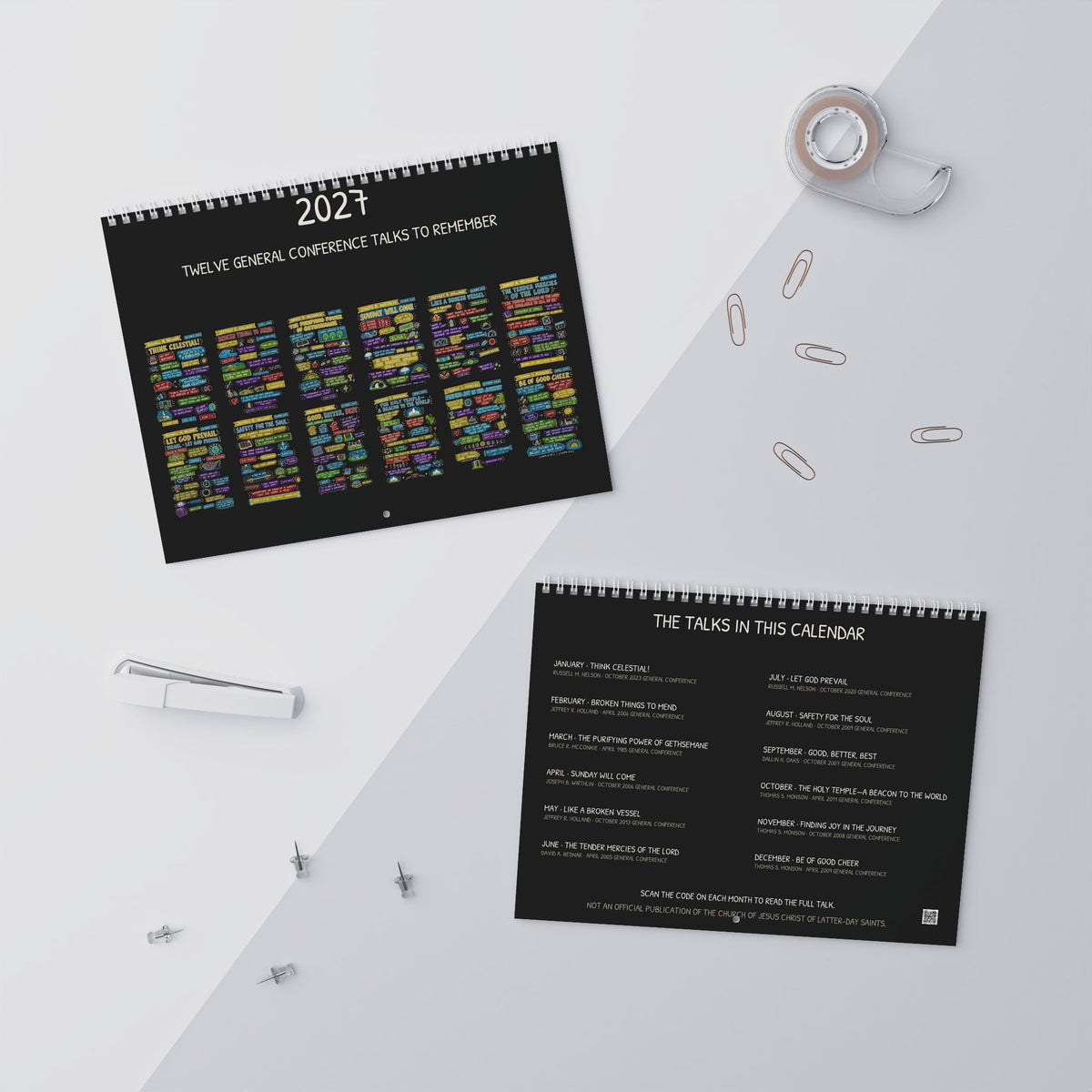 2027 Sketch Note Wall Calendar — Twelve General Conference Talks (Black)