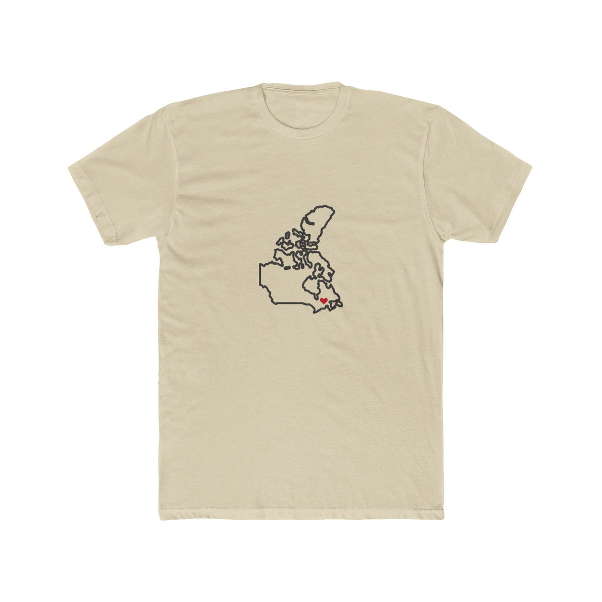 Canada Halifax Mission Heart Map shirt in Cream: Canada outline with a red heart, front view