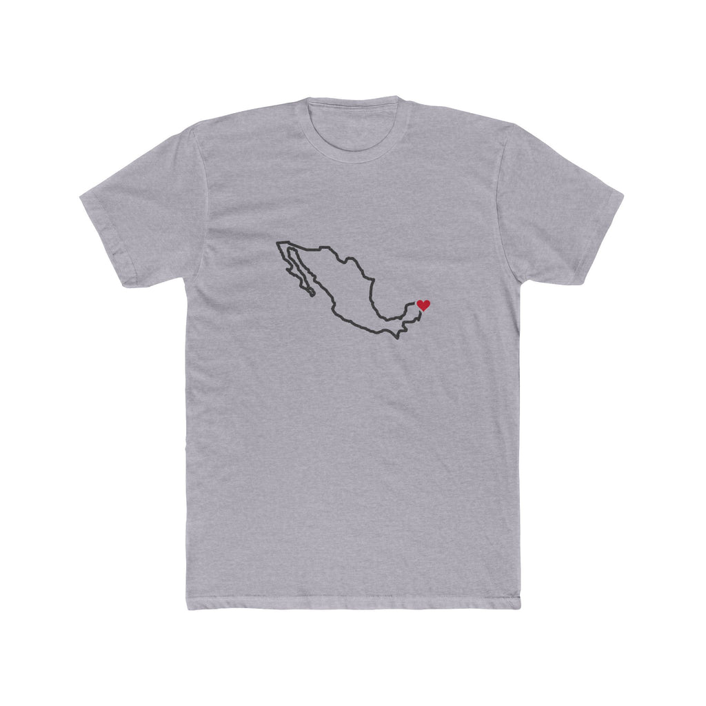 Mexico Cancun Mission Heart Map shirt in Heather Grey: Mexico outline with a red heart, front view