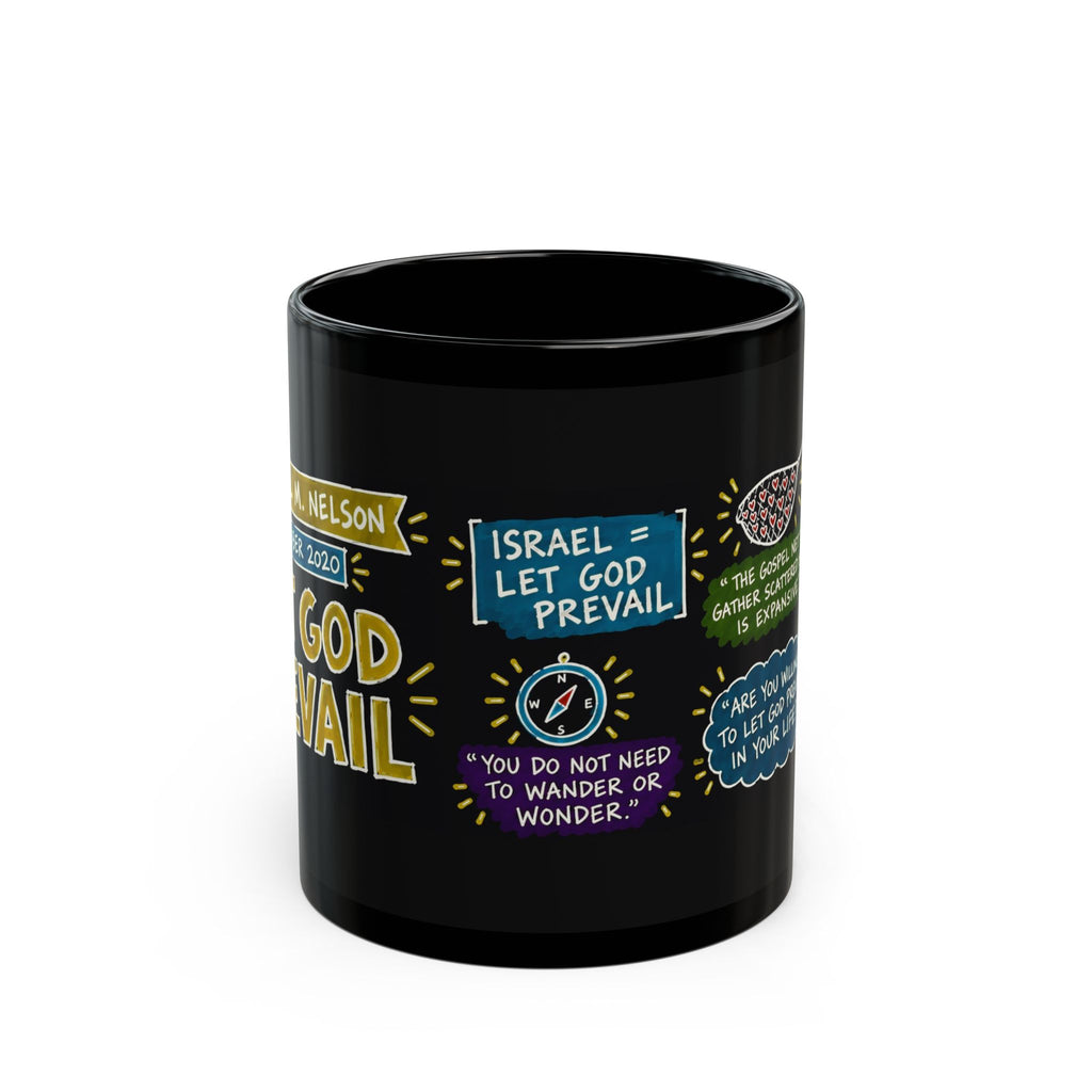 Let God Prevail Sketch Note Black Mug — Russell M. Nelson