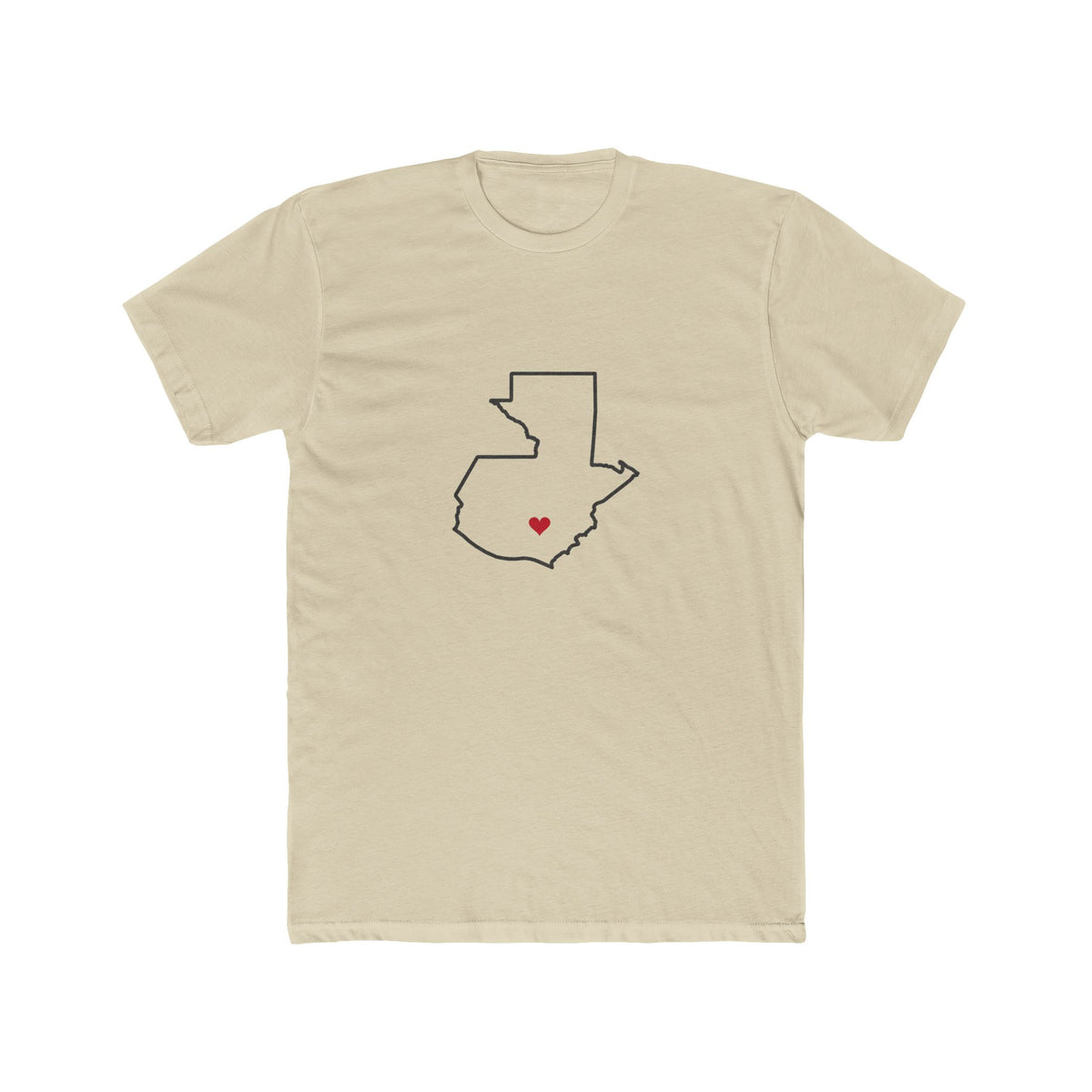 Guatemala Guatemala City East Mission Heart Map shirt in Cream: Guatemala outline with a red heart, front view
