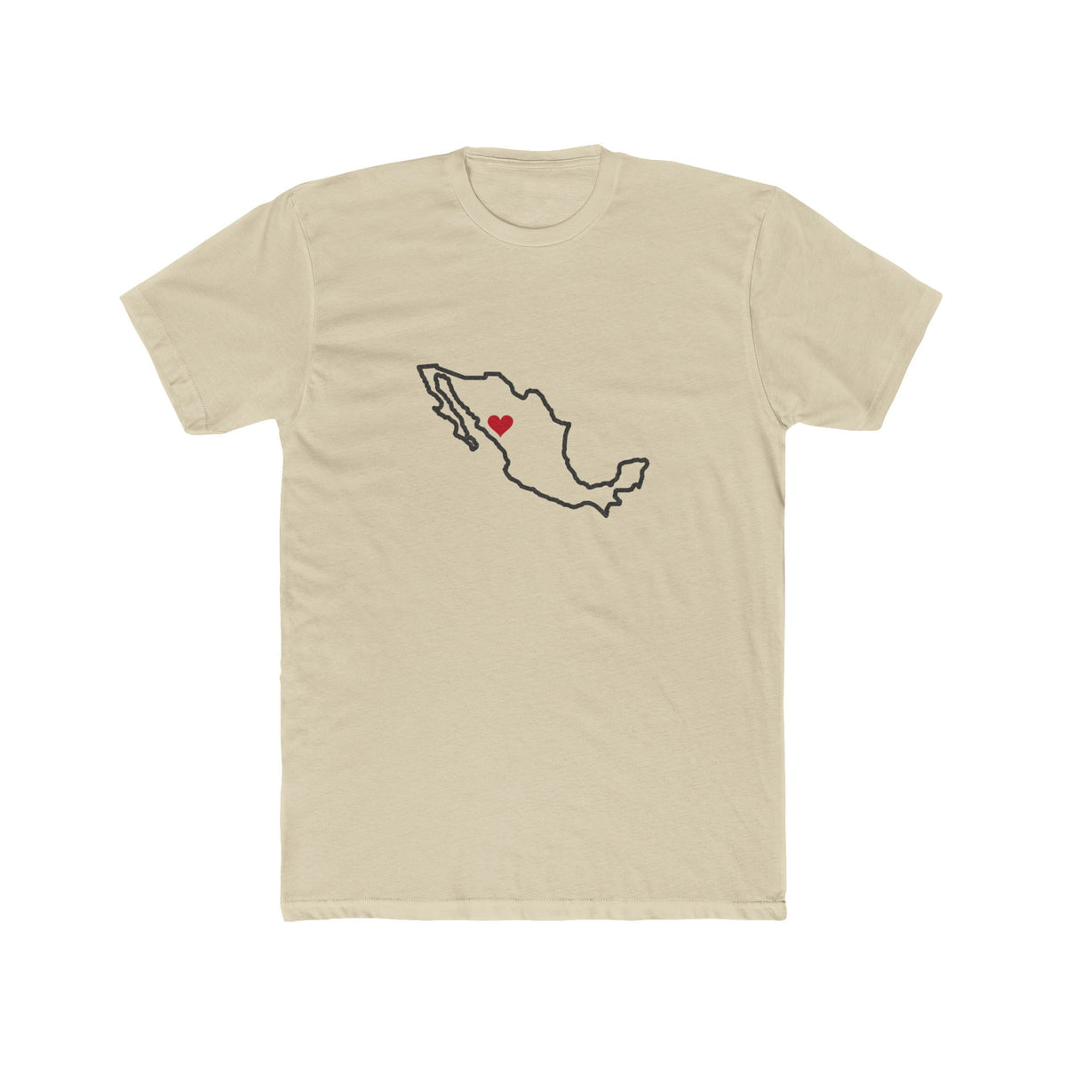 Mexico Culiacan Mission Heart Map shirt in Cream: Mexico outline with a red heart, front view