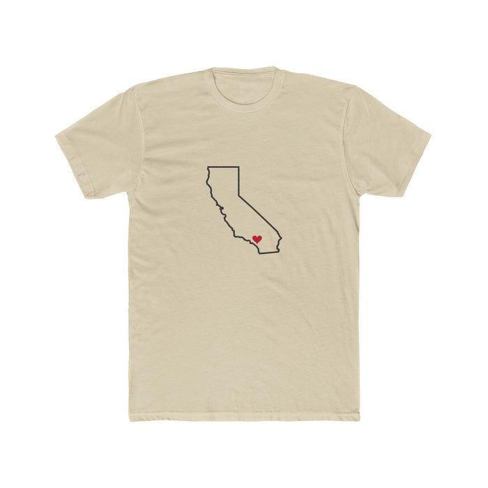 California Newport Beach Mission Heart Map shirt in Cream: California outline with a red heart, front view