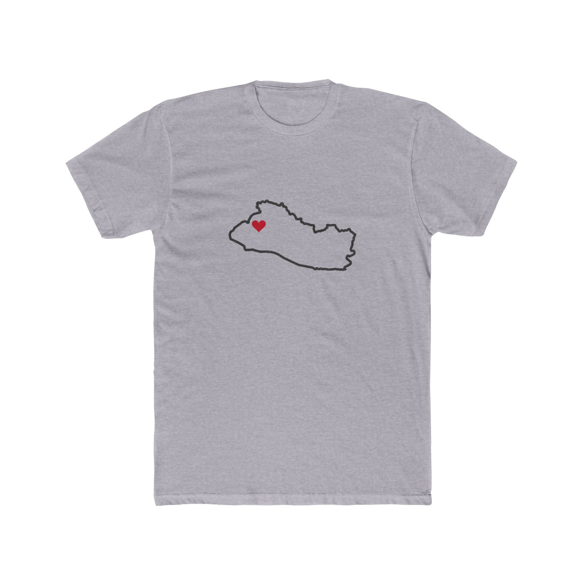 El Salvador Santa Ana Mission Heart Map shirt in Heather Grey: El Salvador outline with a red heart, front view