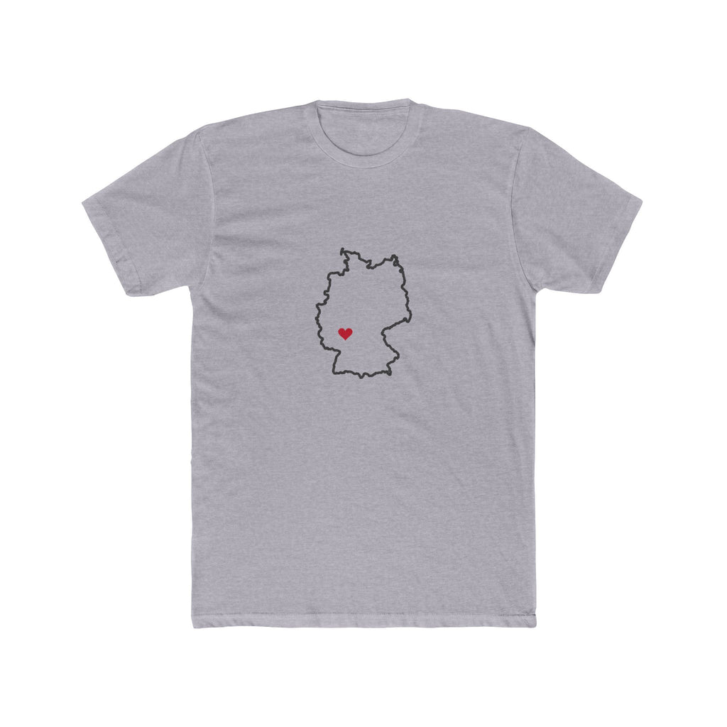 Germany Frankfurt Mission Heart Map shirt in Heather Grey: Germany outline with a red heart, front view