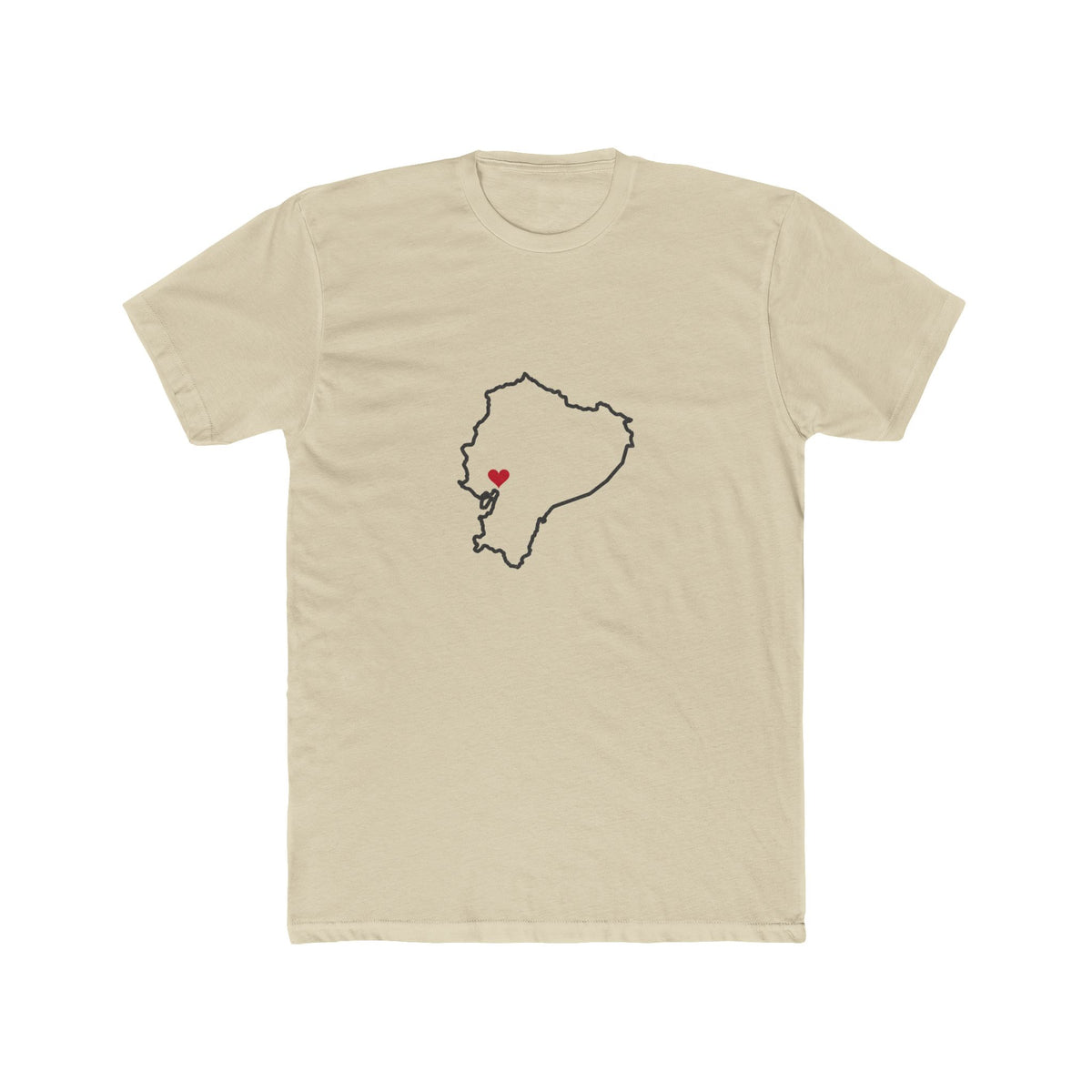 Ecuador Guayaquil East Mission Heart Map shirt in Cream: Ecuador outline with a red heart, front view