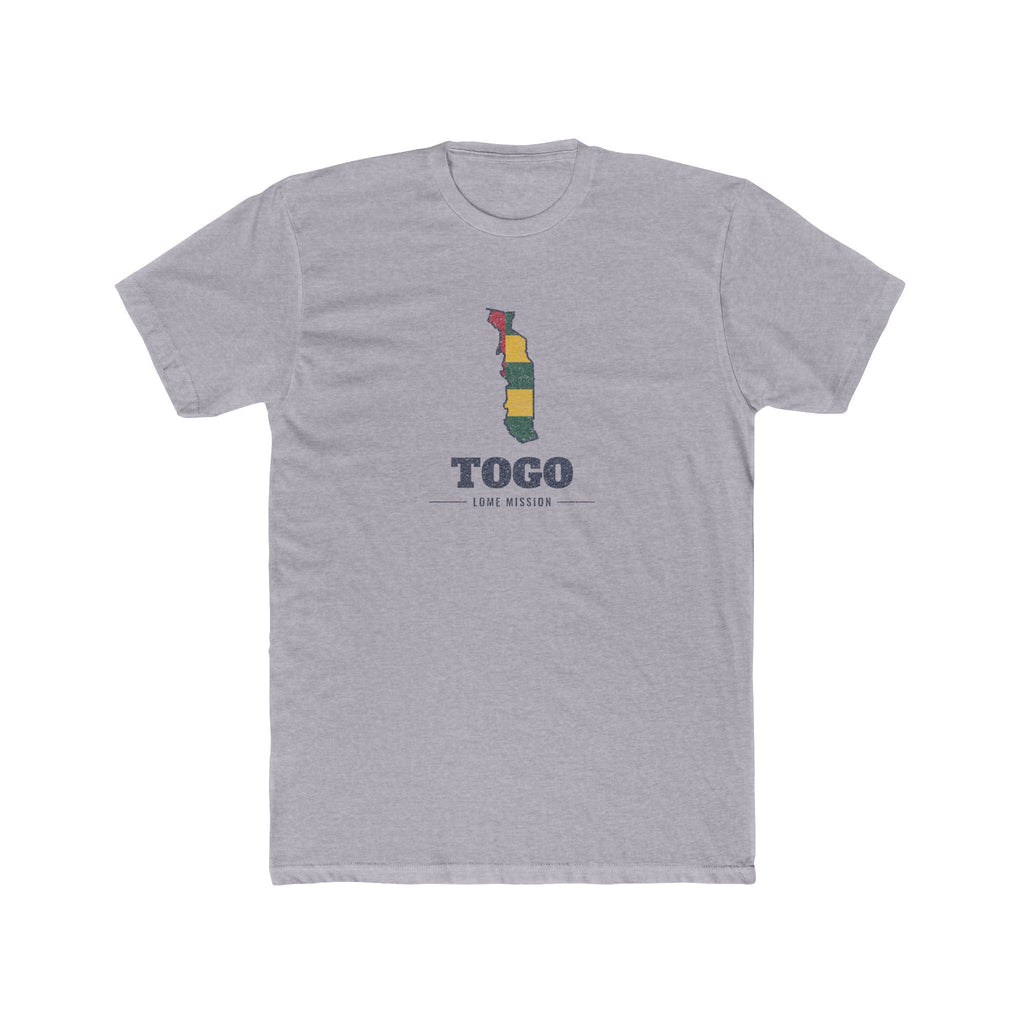 Togo Lome Mission Flag Map shirt in Heather Grey: flag of Togo in the outline of Togo with navy lettering, front view
