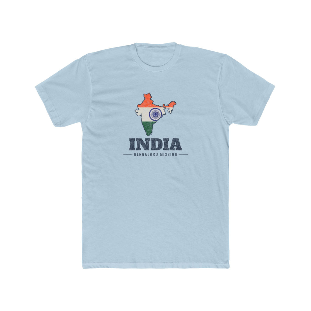 India Bengaluru Mission Flag Map shirt in Desert Pink: flag of India in the outline of India with navy lettering, front view