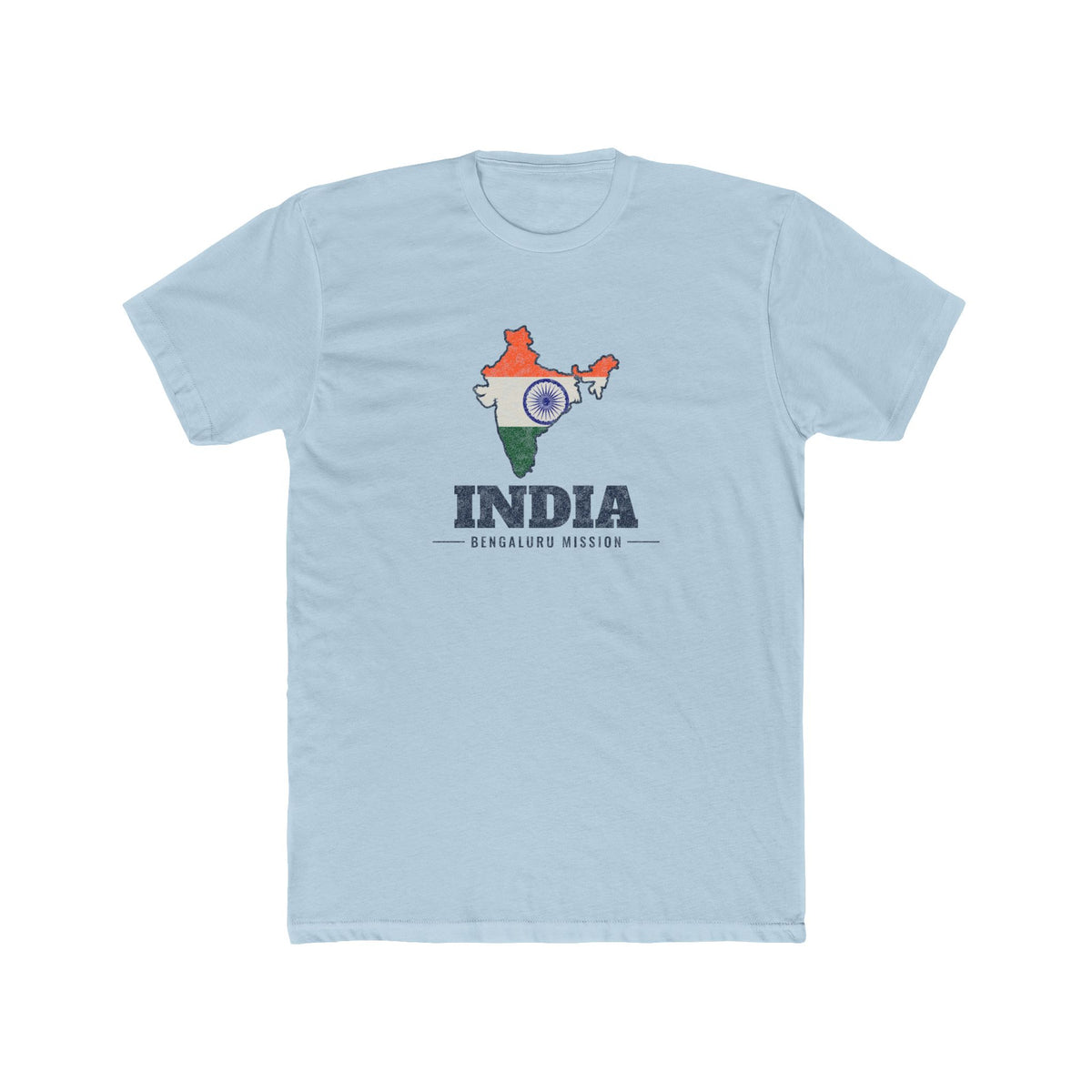 India Bengaluru Mission Flag Map shirt in Desert Pink: flag of India in the outline of India with navy lettering, front view