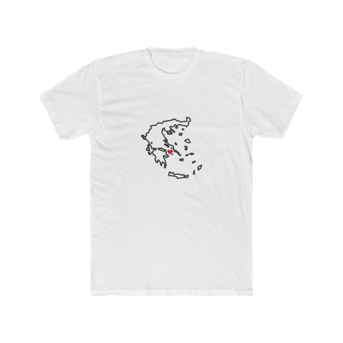 Greece Athens Mission Heart Map shirt in White: Greece outline with a red heart, front view