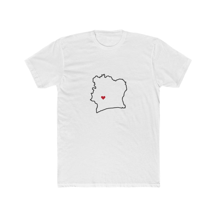 Cote d'Ivoire Daloa Mission Heart Map shirt in White: Cote d'Ivoire outline with a red heart, front view
