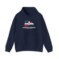 Dominican Republic Santiago Mission Flag Map Hoodie in Navy, front view with the flag map and mission name