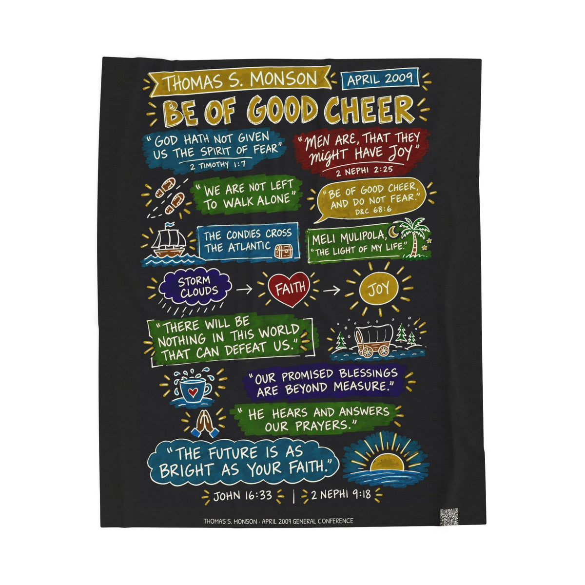 Be of Good Cheer Sketch Note Plush Blanket — Thomas S. Monson