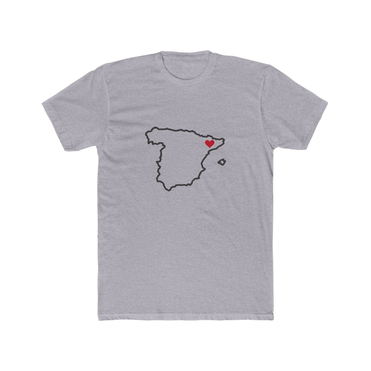 Spain Barcelona Mission Heart Map shirt in Heather Grey: Spain outline with a red heart, front view