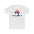 Australia Sydney Mission Flag Map shirt in White: flag of Australia in the outline of Australia with navy lettering, front view