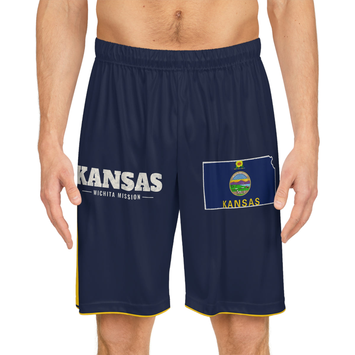 Kansas Wichita Mission Basketball Shorts, worn, front view