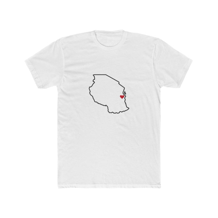 Tanzania Dar es Salaam Mission Heart Map shirt in White: Tanzania outline with a red heart, front view