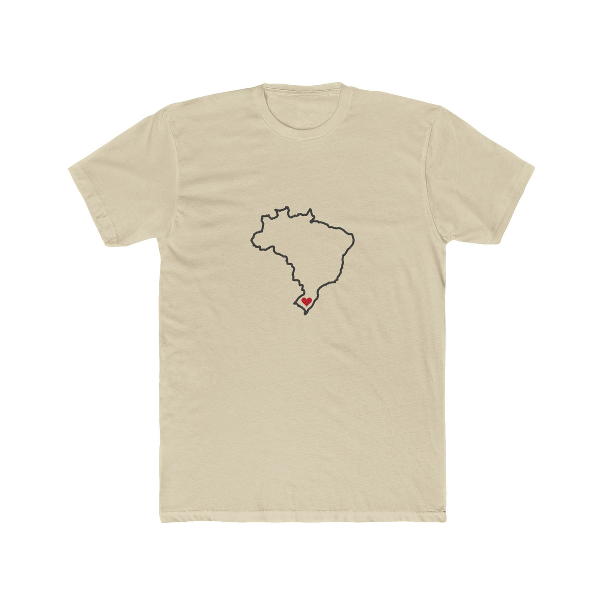 Brazil Porto Alegre South Mission Heart Map shirt in Cream: Brazil outline with a red heart, front view