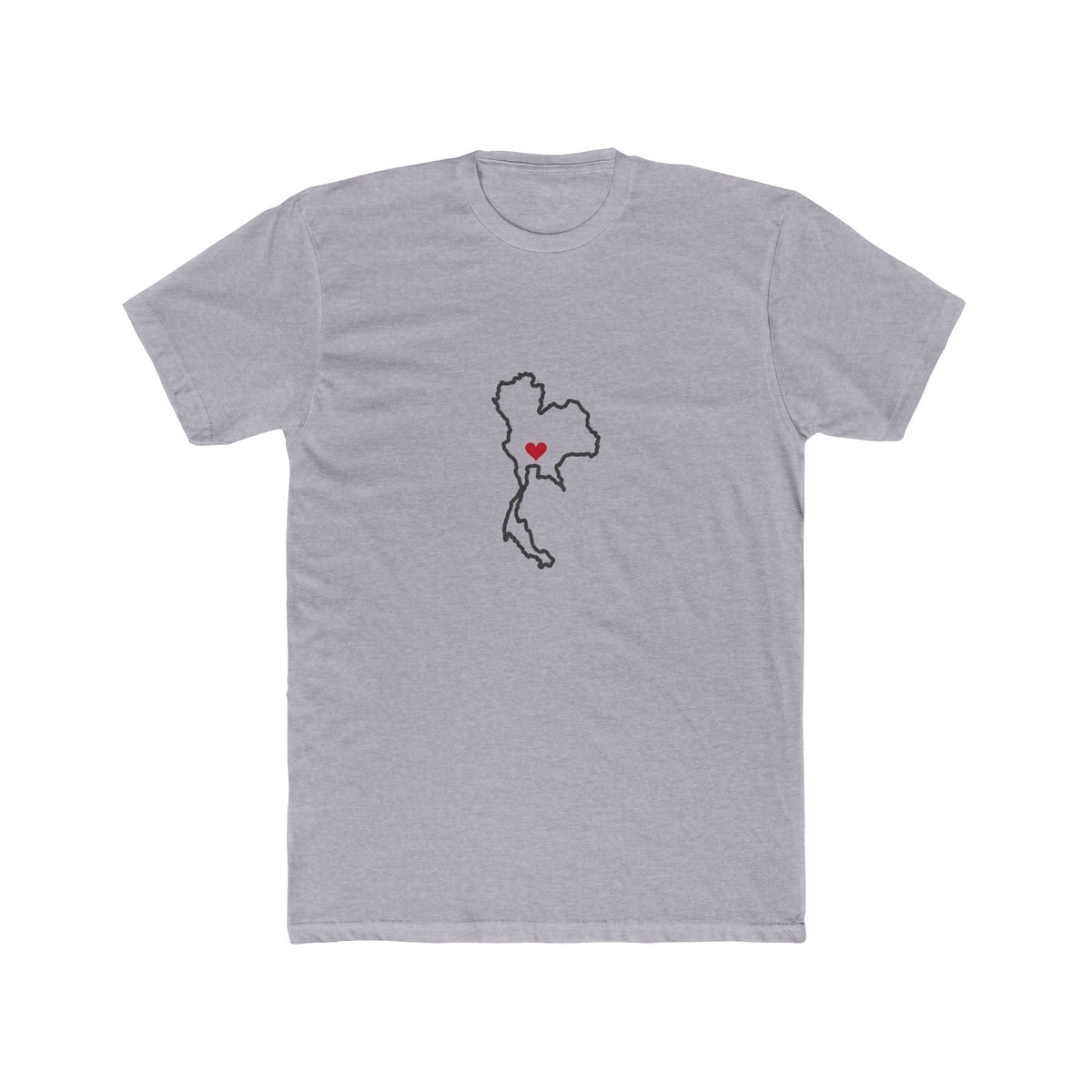 Thailand Bangkok East Mission Heart Map shirt in Heather Grey: Thailand outline with a red heart, front view