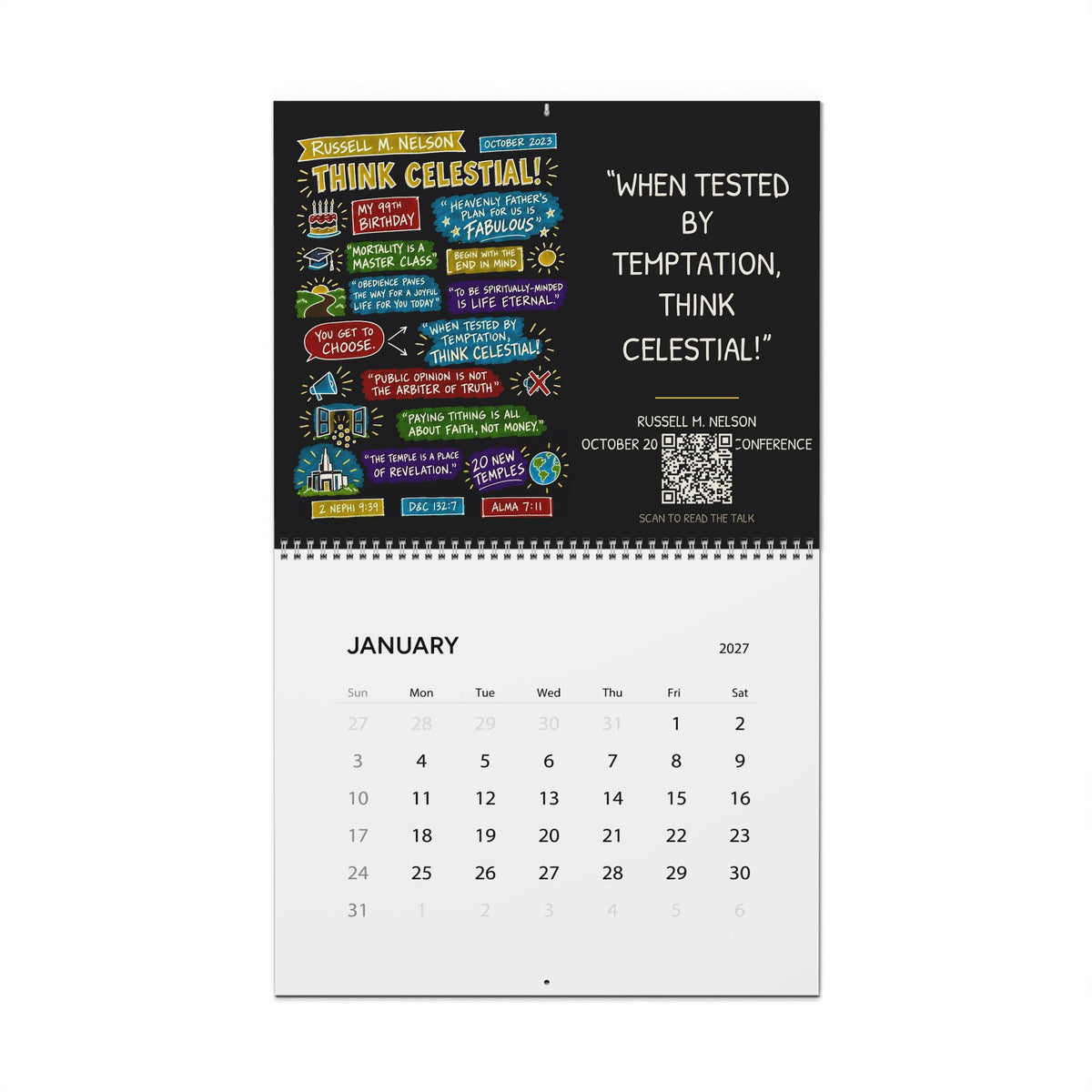 2027 Sketch Note Wall Calendar — Twelve General Conference Talks (Black)