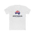 Australia Perth Mission Flag Map shirt in White: flag of Australia in the outline of Australia with navy lettering, front view