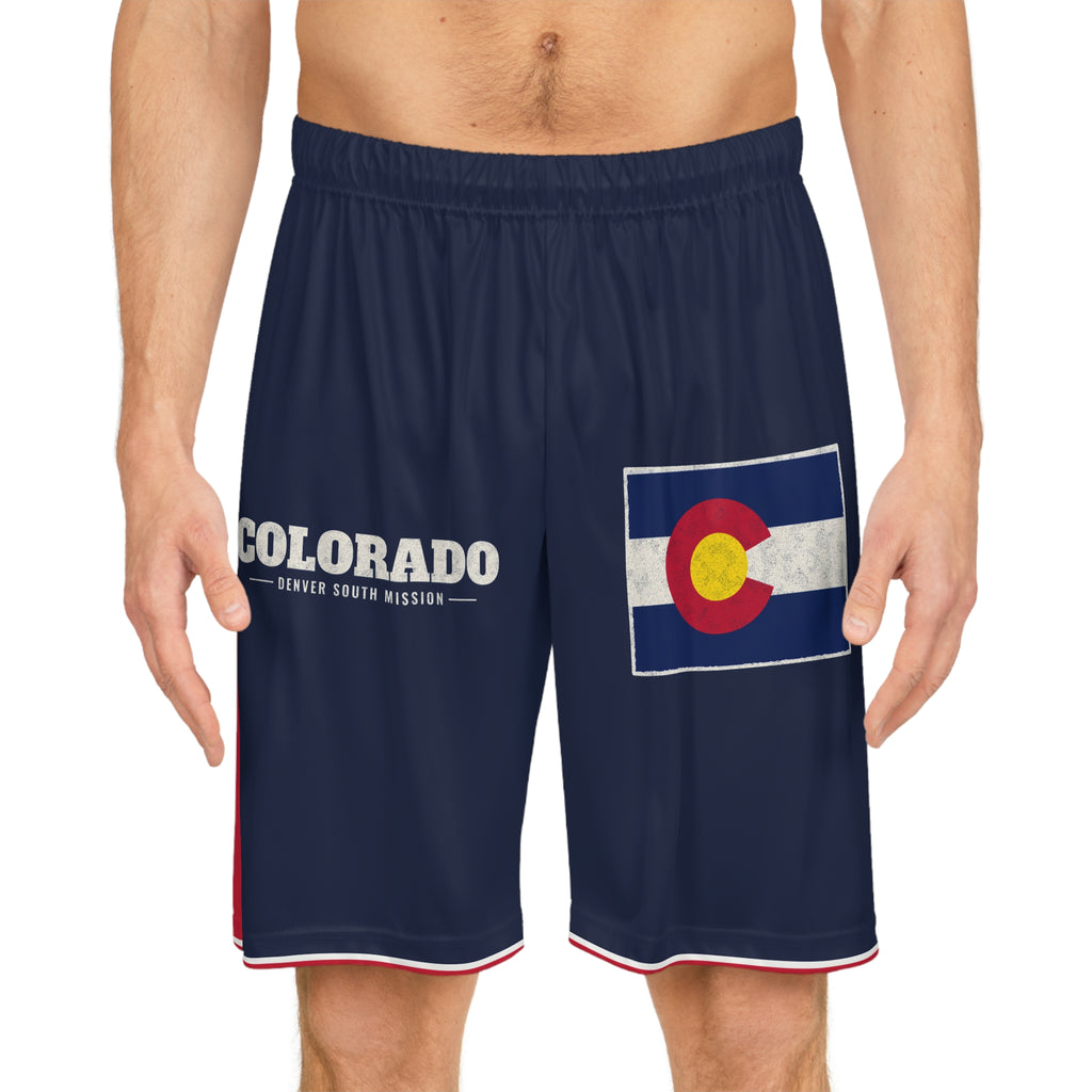 Colorado Denver South Mission Basketball Shorts, worn, front view