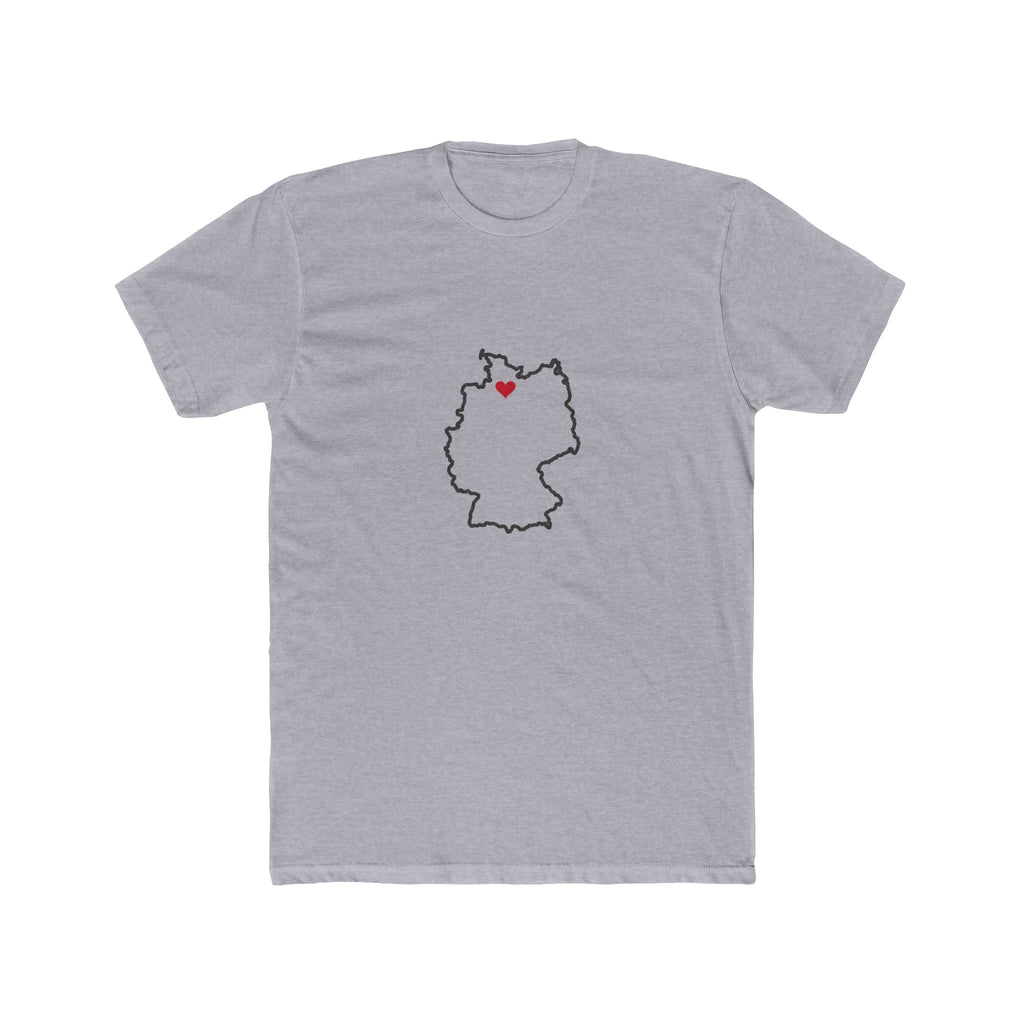Germany Hamburg Mission Heart Map shirt in Heather Grey: Germany outline with a red heart, front view