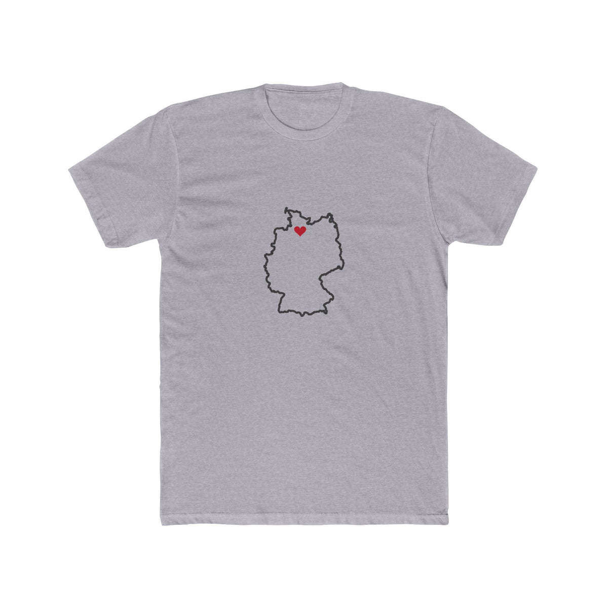 Germany Hamburg Mission Heart Map shirt in Heather Grey: Germany outline with a red heart, front view
