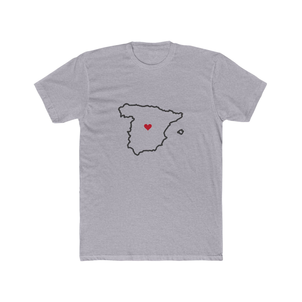 Spain Madrid East Mission Heart Map shirt in Heather Grey: Spain outline with a red heart, front view