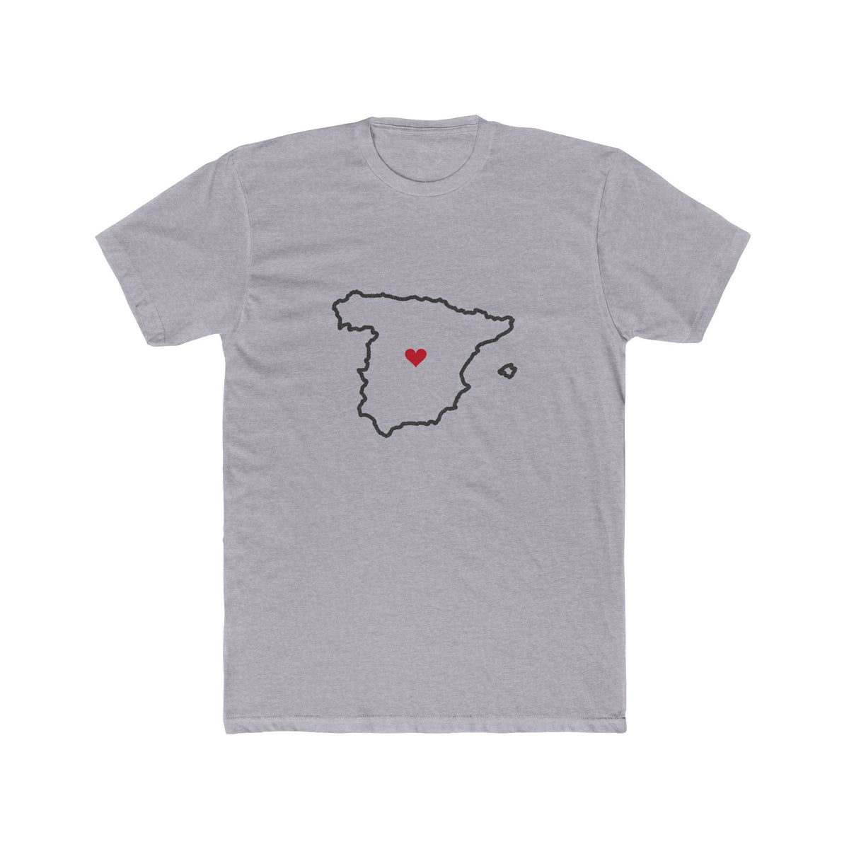 Spain Madrid East Mission Heart Map shirt in Heather Grey: Spain outline with a red heart, front view